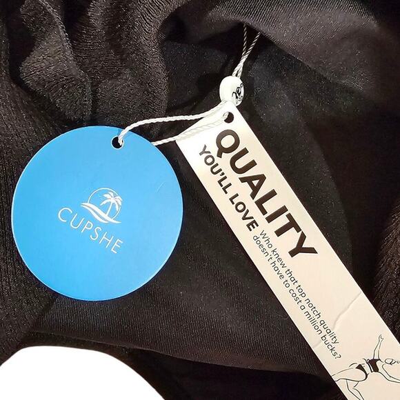 Cupshe Happy Ending Ruffle Ribbed One Piece Swimsuit Black NWT - Picture 4 of 6